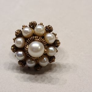 14K yellow gold and pearl ring, size 5